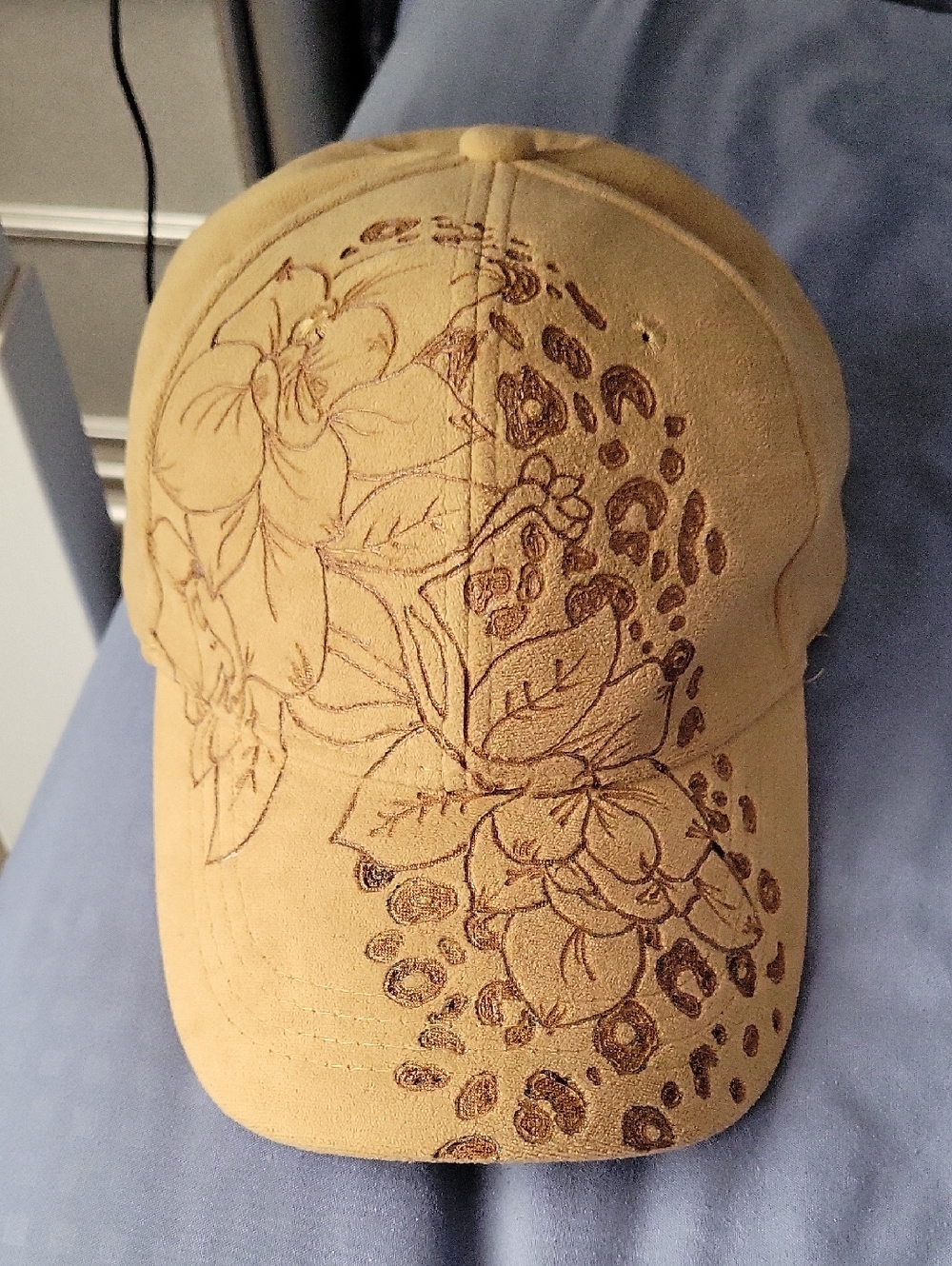 Women’s Floral Hand Burned Cap - Tan